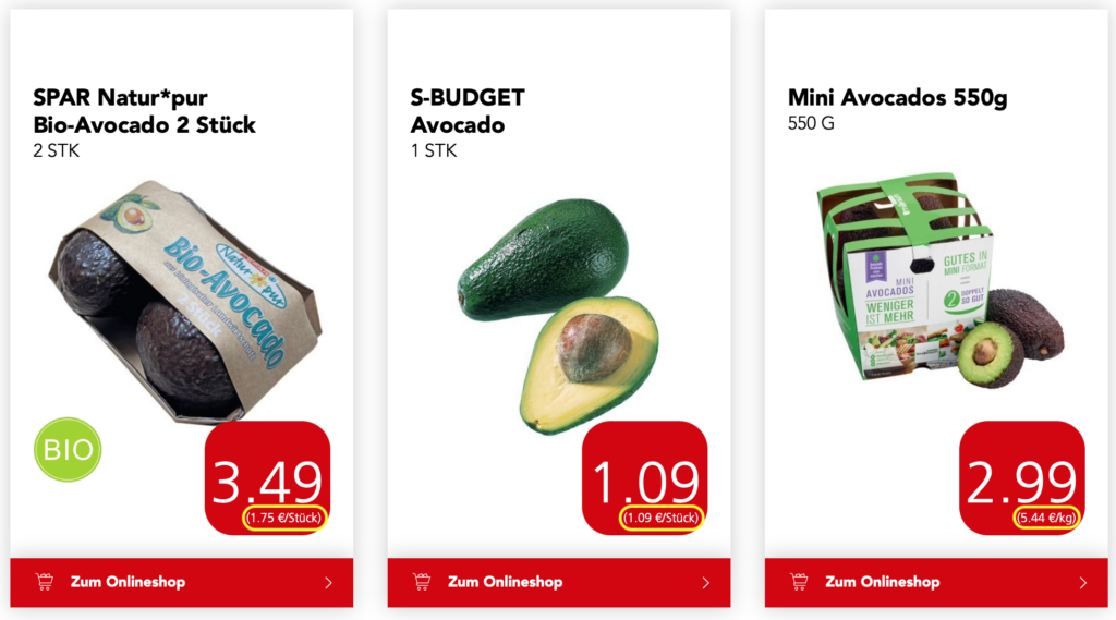 Beispiel für Price Comparison Prevention anhand von Spar 